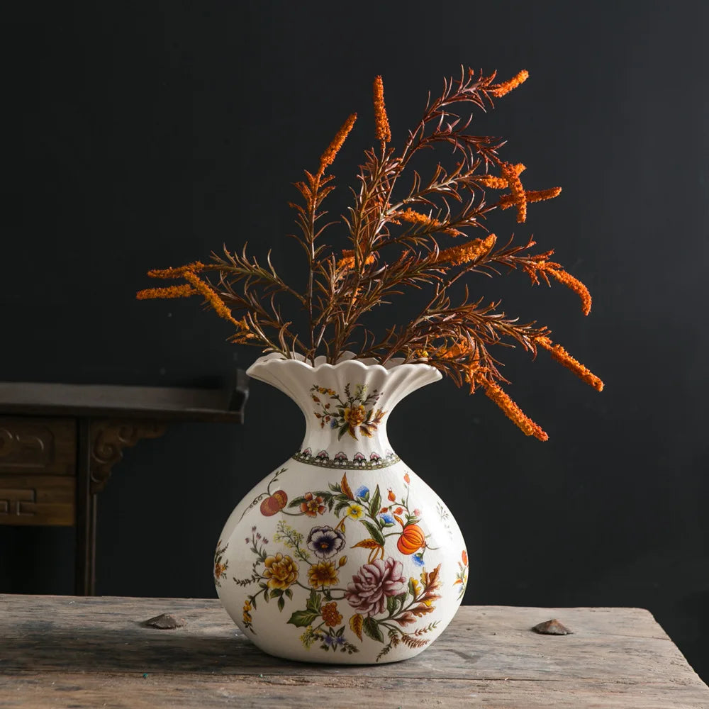 Vaso de Cerâmica Decorativo com Estampa Floral - Casa Ornato