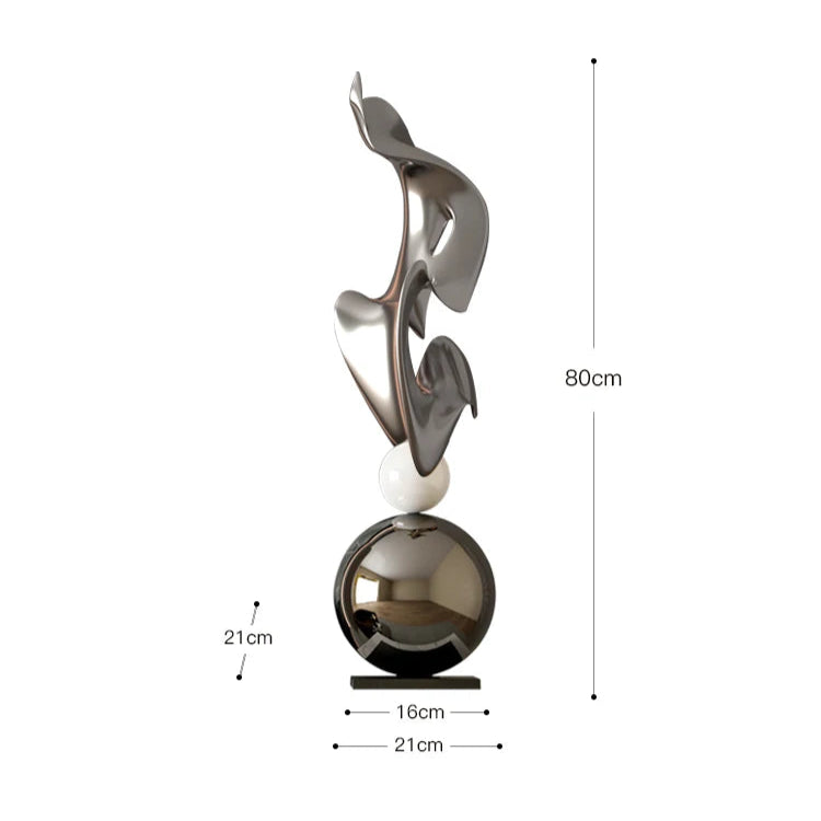 Escultura Abstrata de Luxo em Ouro e Prata