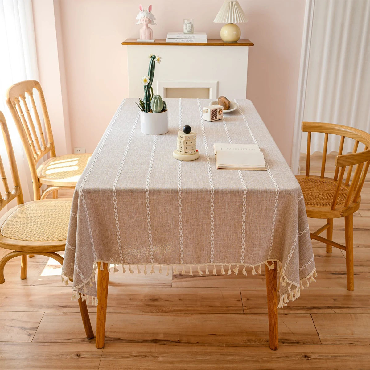 Toalha de mesa boho, algodão, linho, retângulo, lavável, resistente a rugas, para jantar, festa, capa decorativa