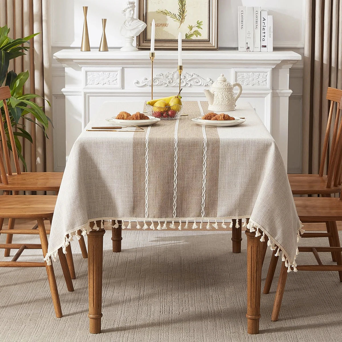 Toalha de mesa retangular redonda de linho batilo, toalha de mesa à prova d'água para jantar, mesa de café, cozinha, decoração de sala