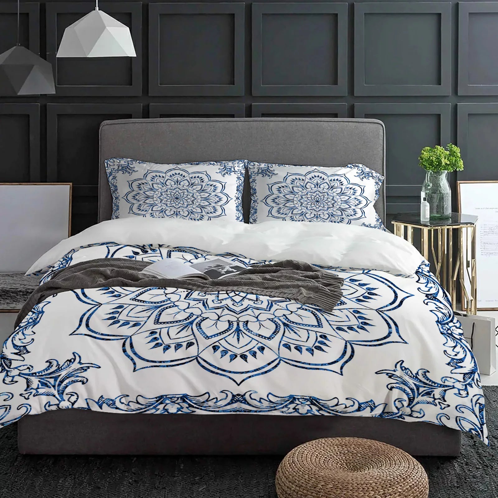 Conjunto de Cama Mandala Azul Boêmio Elegante - Casa Ornato