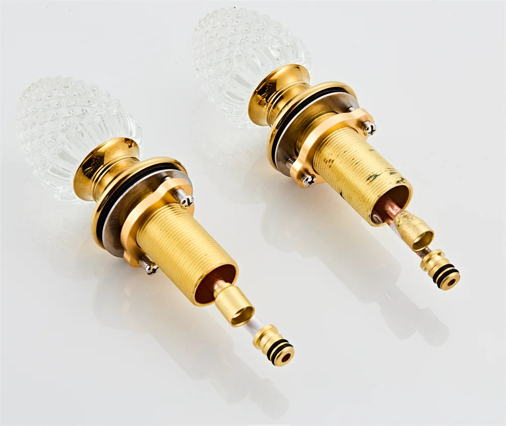 Ouro torneira do banheiro generalizada alça de cristal torneira da bacia lavabo luxo misturador da bacia quente e fria torneira da pia do chuveiro