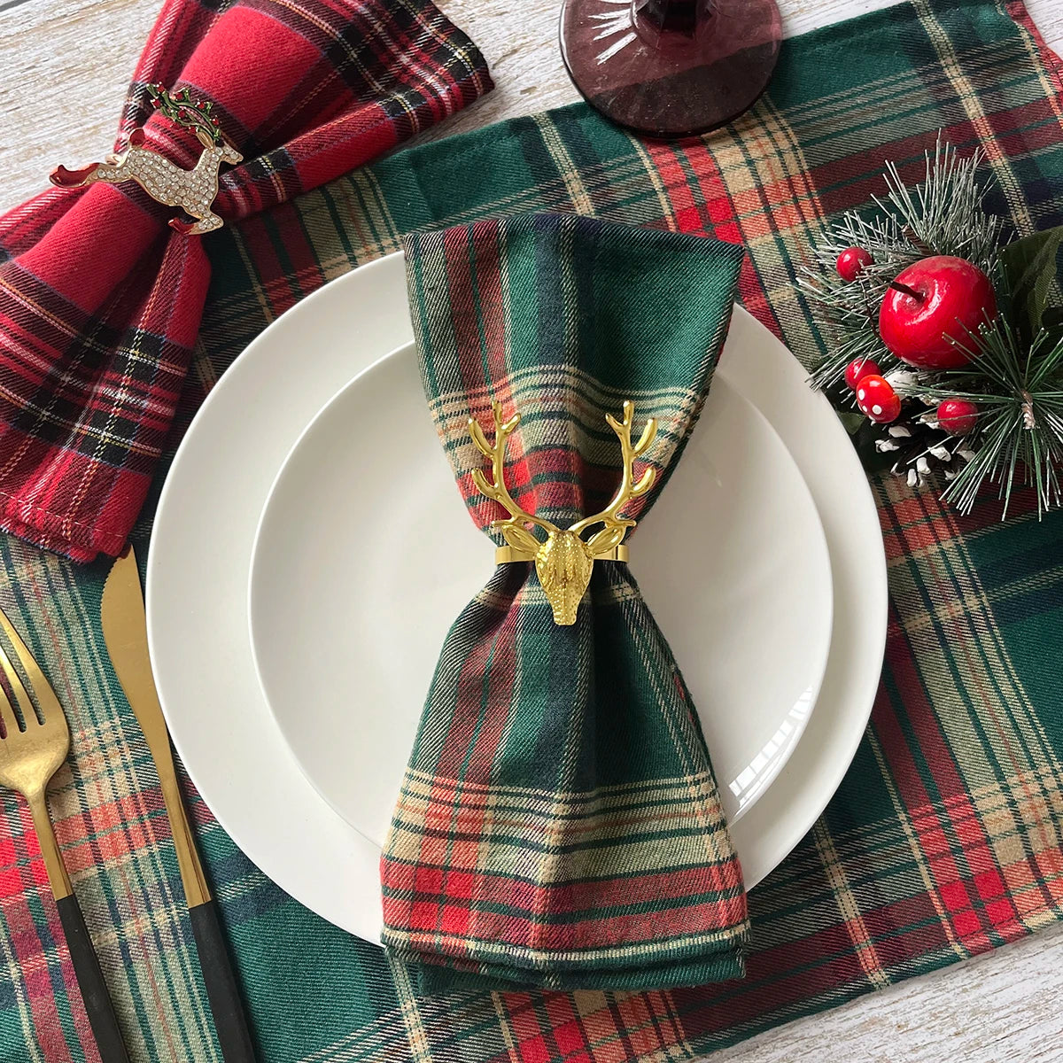 12 pçs natal vermelho verde pano guardanapos escocês tartan xadrez placemats ano novo natal decorativo festivo festa em casa decoração de mesa