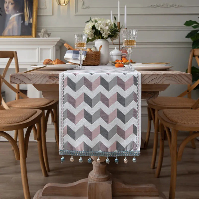Nordic luxo jacquard corredor de mesa com borla poliéster capa de mesa corredor decoração para festival evento decoração para casa