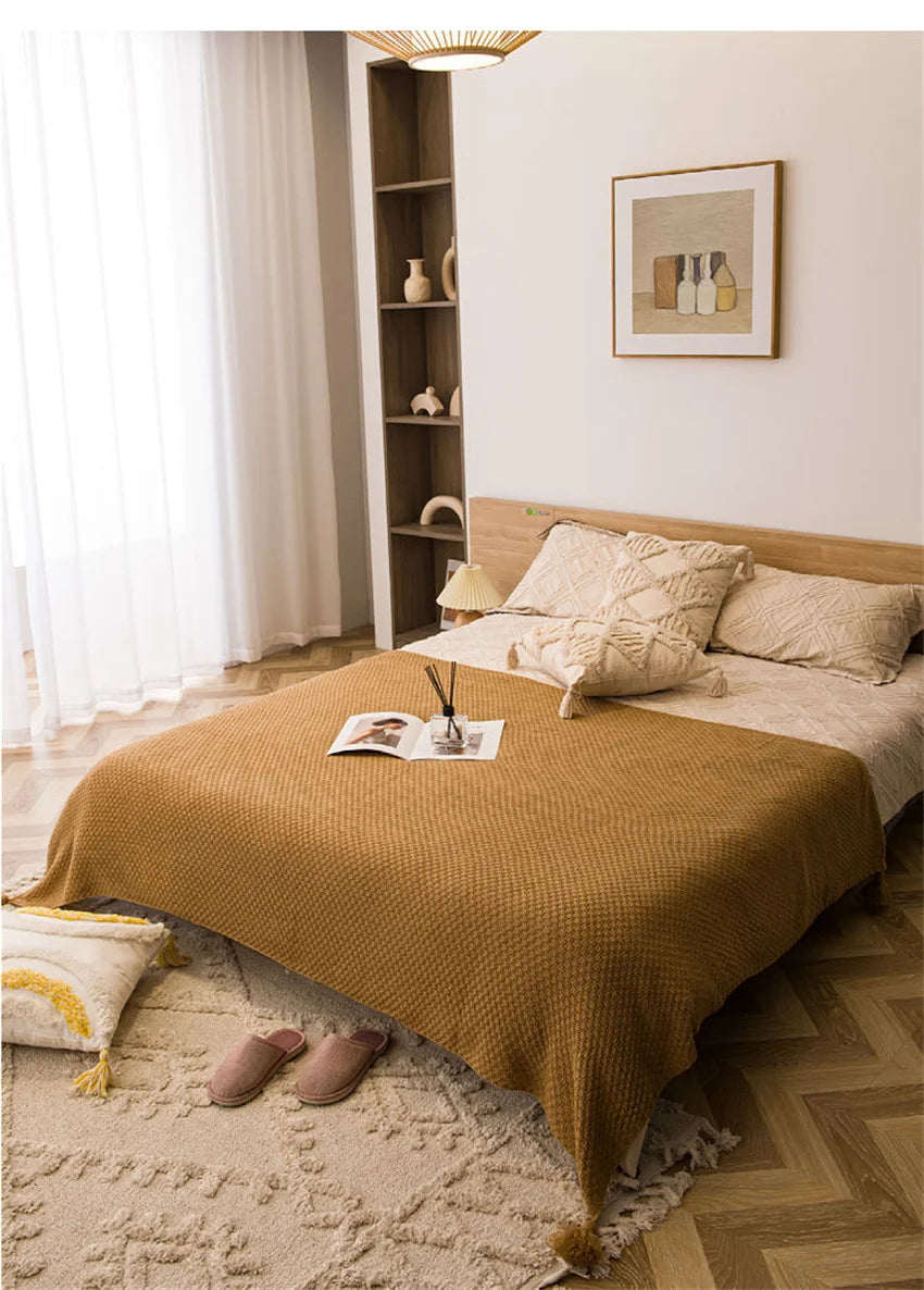 Manta de Malha com Borlas Elegantes - Casa Ornato