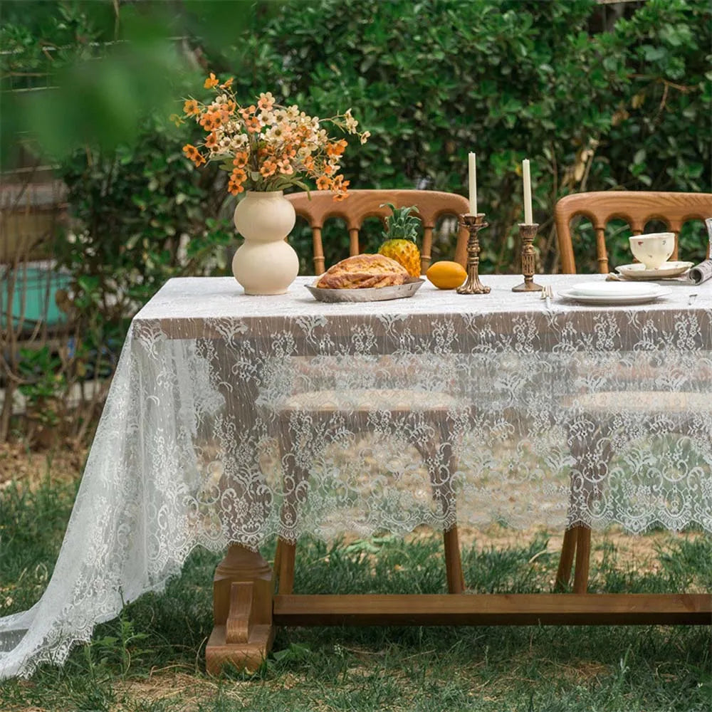 Toalha de mesa retangular de renda, toalha de mesa para casamento, festa de aniversário, eventos, banquete, jantar em casa, toalhas de mesa brancas