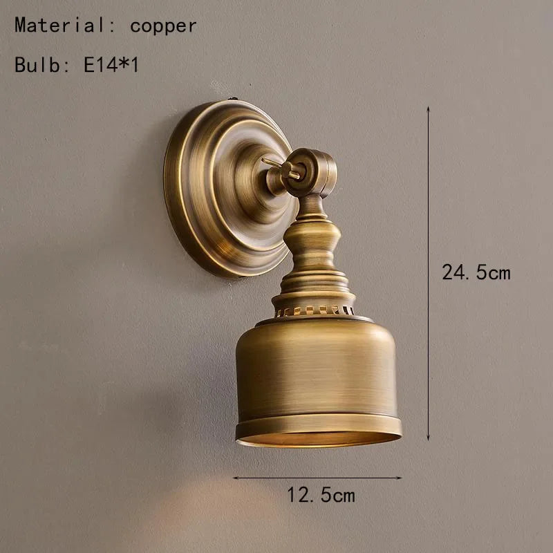 2025 nova lâmpada de parede de cobre completo vintage-iluminação criativa e simples para decoração de parede de fundo de quarto de luxo