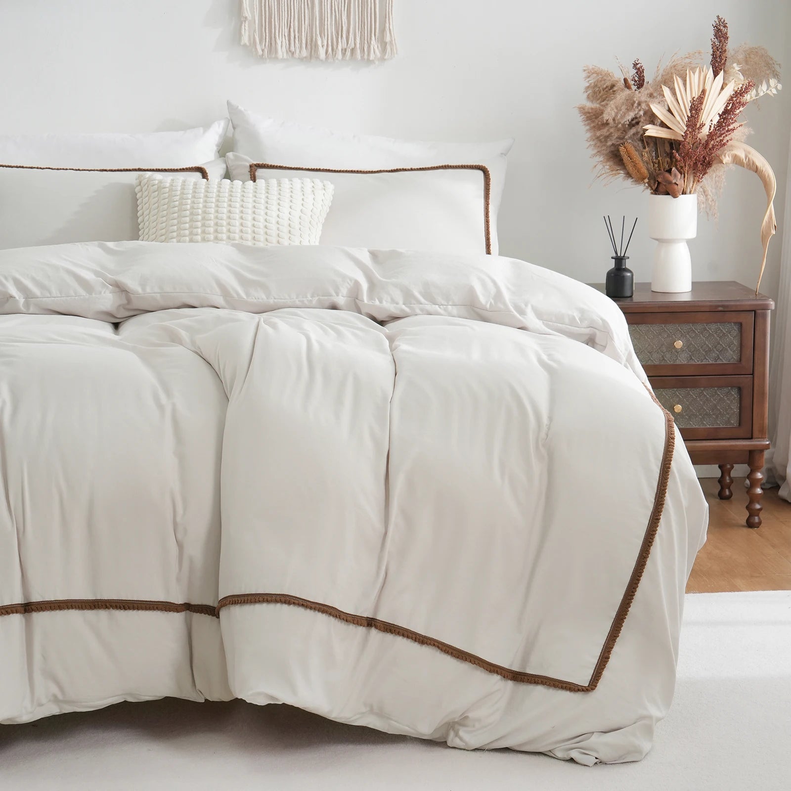 3 pçs branco e cáqui conjunto de capa edredão bola consolador capa linha geométrica conjunto cama macio leve para baixo conjunto cama toda a temporada