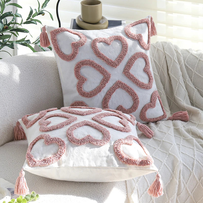 Capa de almofada criativa amor tufo com borla moda decoração para casa 45x45cm para sala estar interior sofá fronha multifuncional