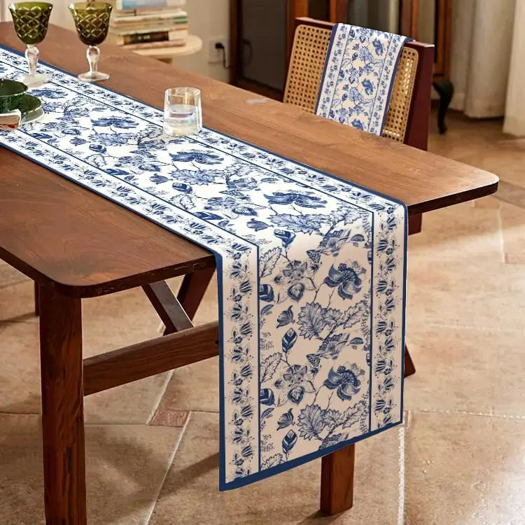 Verão azul floral linho corredor de mesa decorações de festa de férias reutilizável fazenda cozinha mesa de jantar corredor decoração de casamento