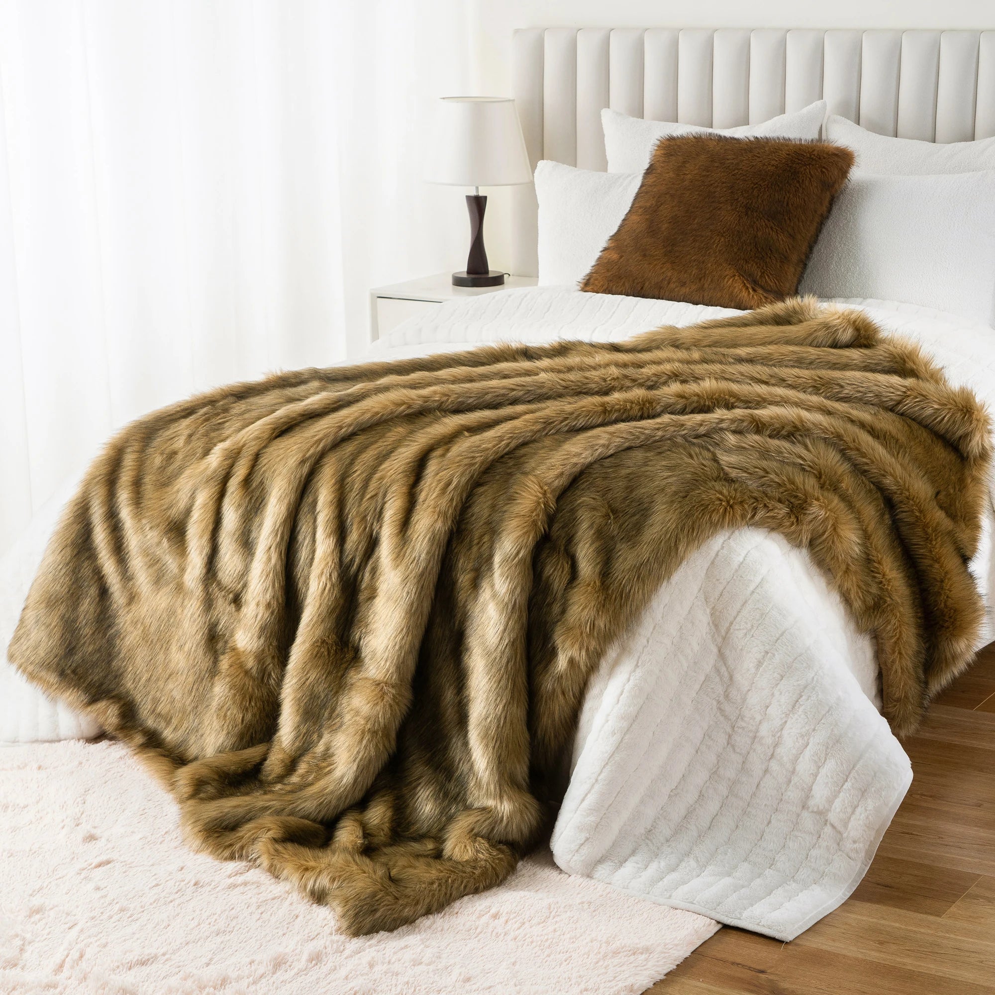 Battilo cobertor de pele sintética xadrez lance para sofá luxo pele de raposa lance cobertor inverno quente fofo cobertores macios colcha na cama