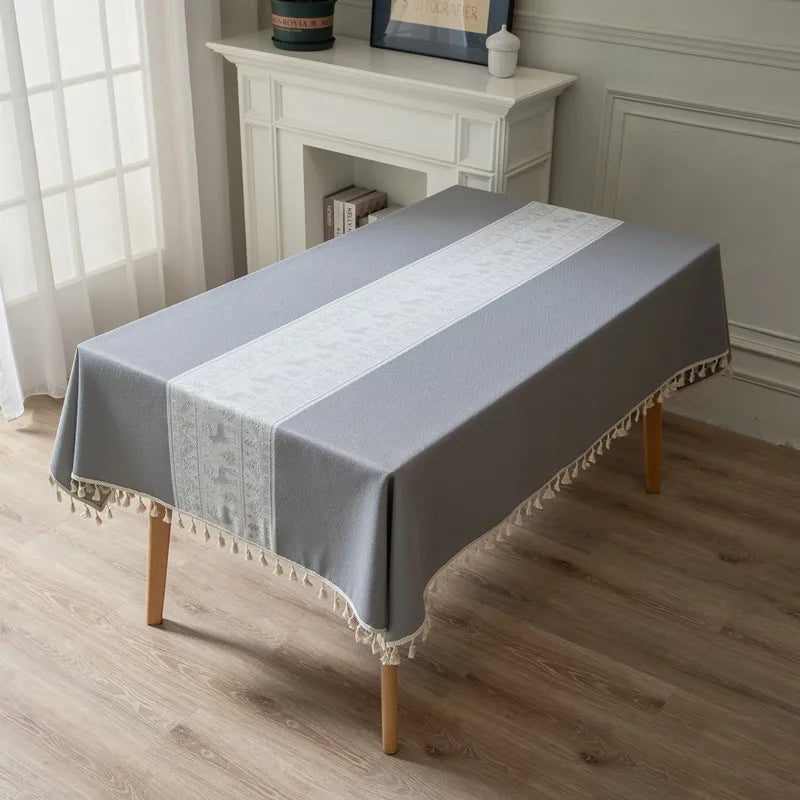 Toalha de mesa de algodão linho listra borla resistente a manchas à prova de poeira capa de mesa rústica para cozinha jantar mesa decoração de natal