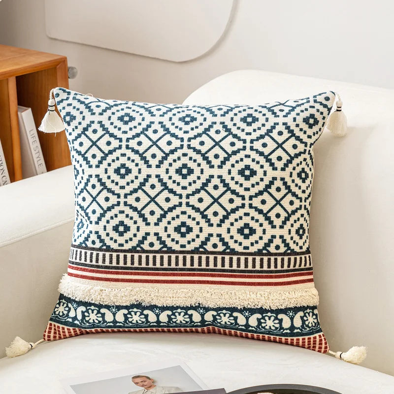 Algodão de estilo nórdico e linho capa de almofada com borla, para sala de estar, sofá, hotel, decoração, 1pc