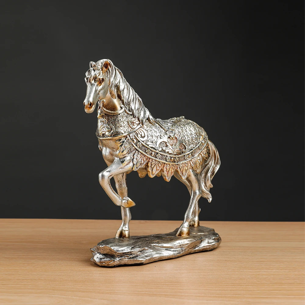 Estátua do cavalo da resina para a decoração home, arte da escultura, ornamento nórdico, sala, quarto, secretária, mobília luxuosa