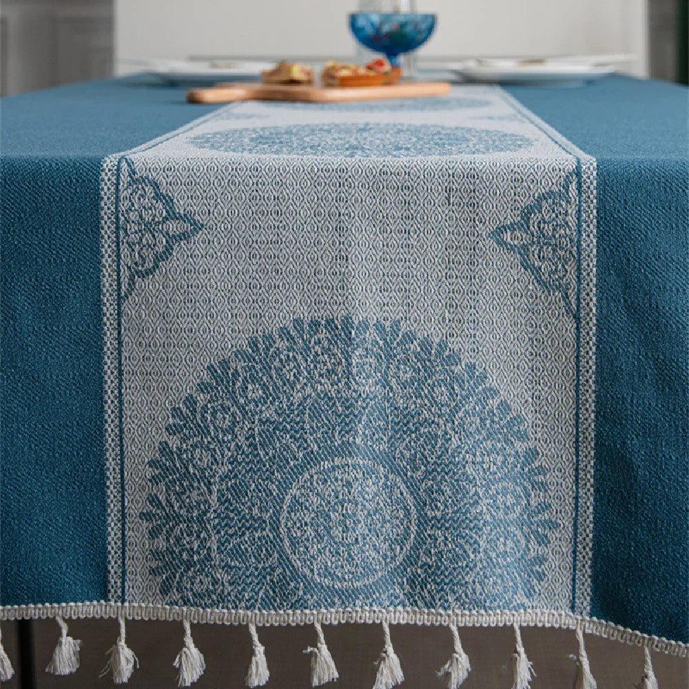 Toalha De Mesa Retangular Do Jacquard Do Algodão Do Poliéster, Girassol Azul, Toalha De Mesa De Café, Toalha De Cobertura De Poeira, Doméstico