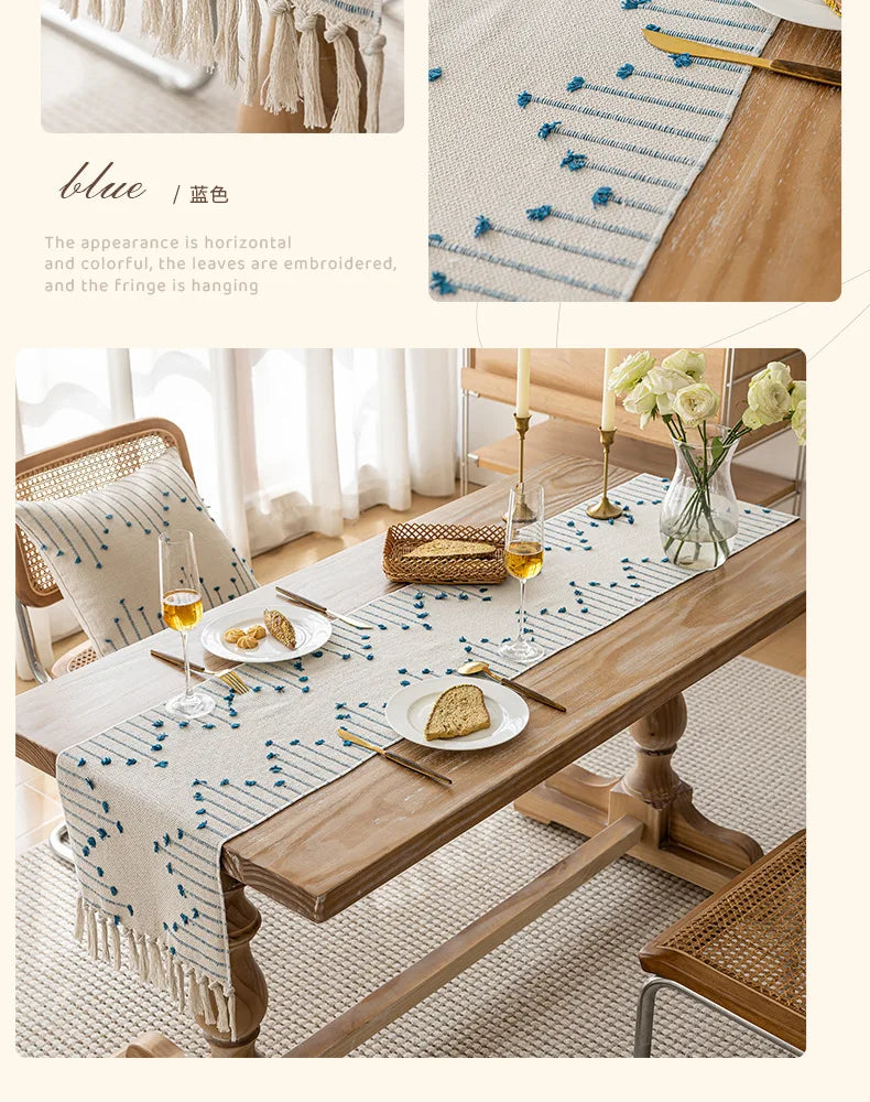 Corredor de Mesa Elegância Boho em Algodão Natural com Borlas - Casa Ornato