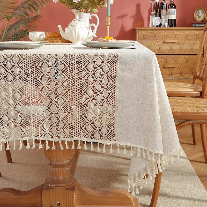 Toalha de Mesa com Crochê Bohème - Casa Ornato