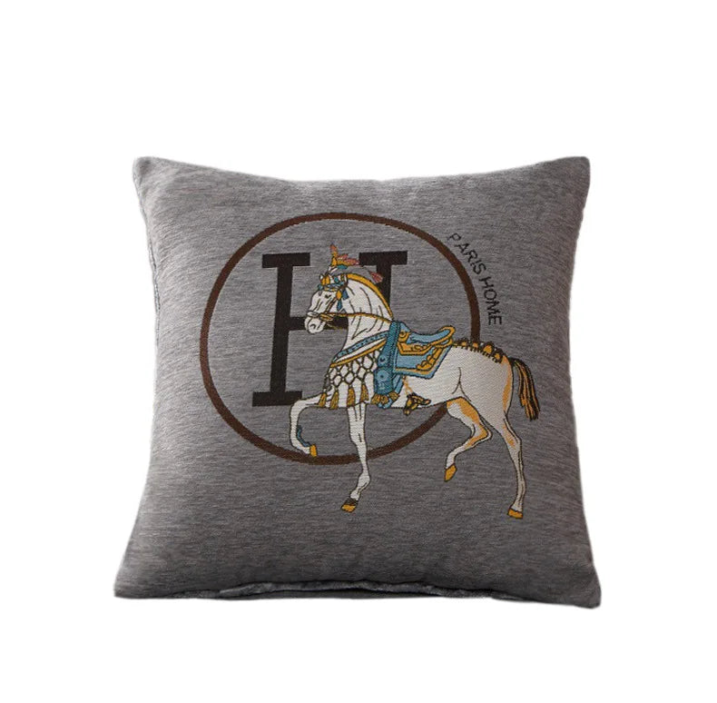 Chenille 45x45cm lance travesseiro capas de almofada pacote de 1 peça-luxo cavalo bordado estilo moderno sofá capas de almofada