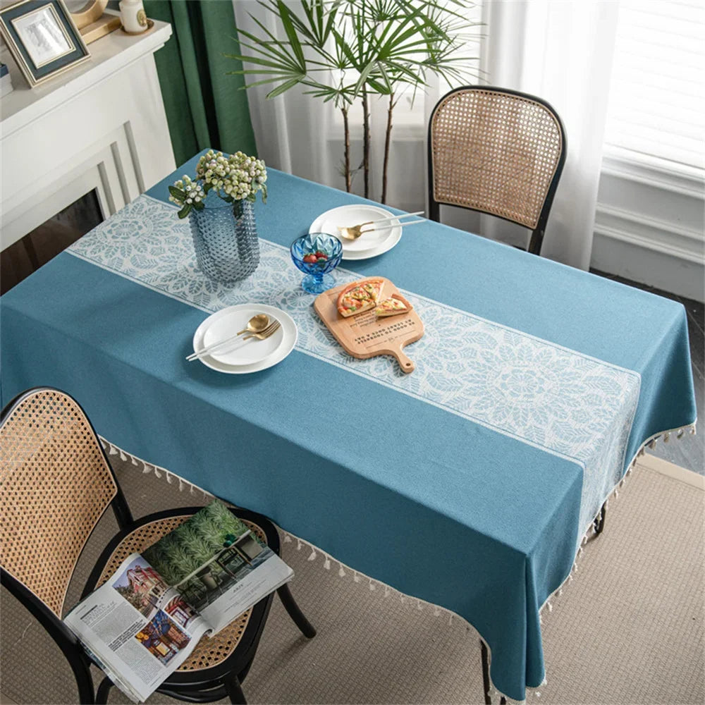 Toalha De Mesa Retangular Do Jacquard Do Algodão Do Poliéster, Girassol Azul, Toalha De Mesa De Café, Toalha De Cobertura De Poeira, Doméstico