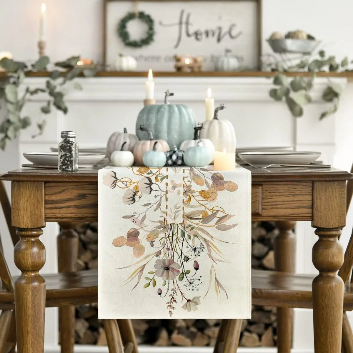 Primavera flor selvagem folhas floral linho corredor de mesa festa decoração reutilizável fazenda cozinha mesa jantar corredor decoração casamento