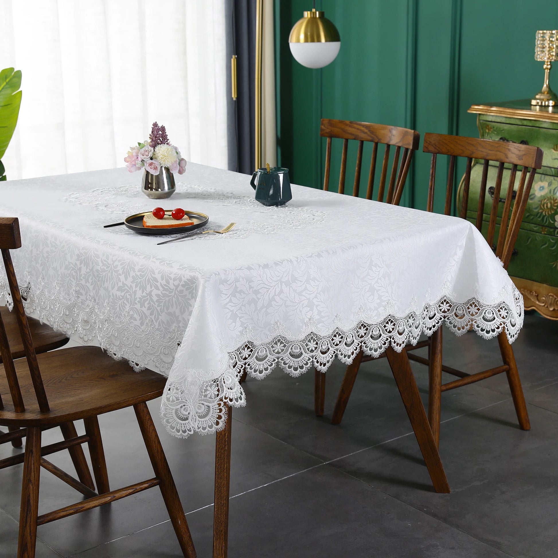 Toalha de mesa bordada de renda batilo, branca, floral, retangular, à prova d'água, para mesa de jantar, festa de casamento, casa