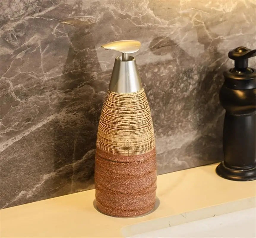 Garrafa cerâmica do distribuidor do sabão do banheiro do vintage, tipo da imprensa, recarregável, vazio, loção, champô, gel do chuveiro, 400ml