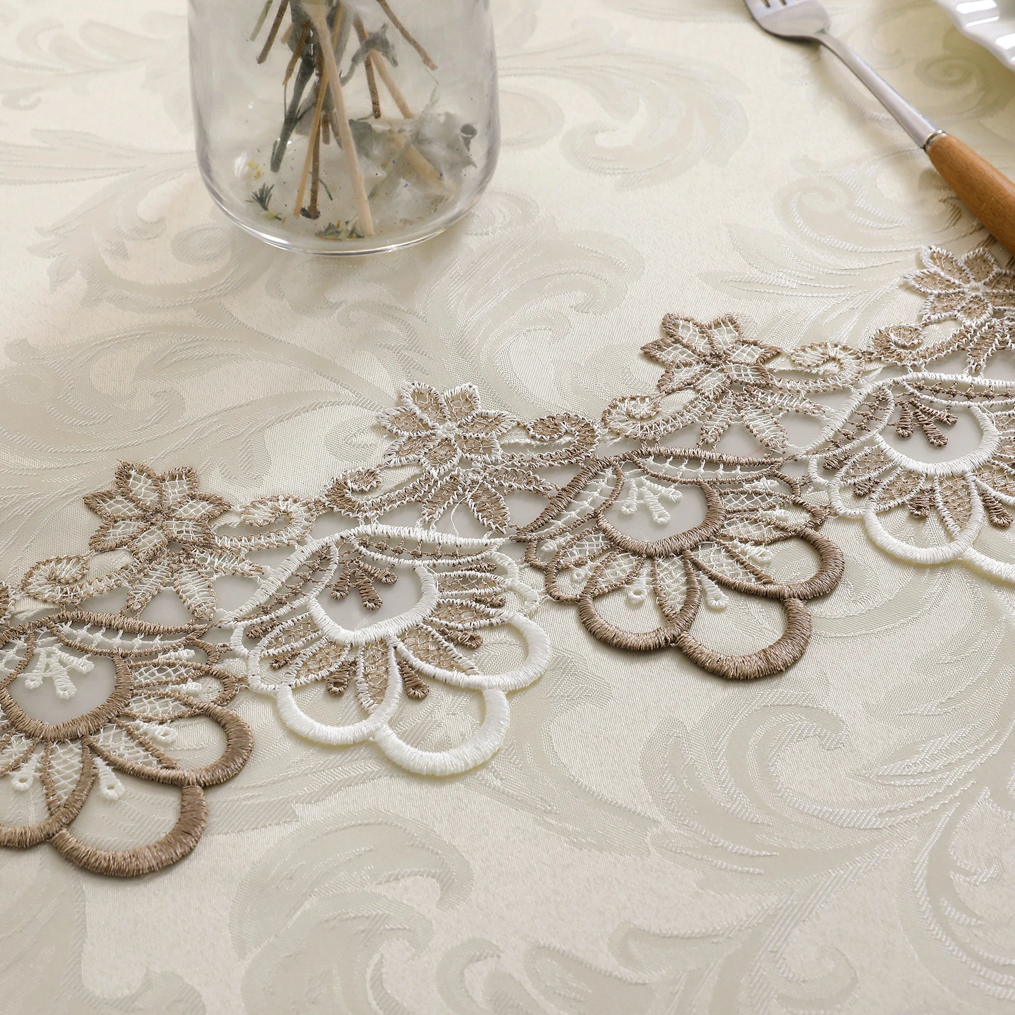 Toalha de mesa bordada de renda batilo, branca, floral, retangular, à prova d'água, para mesa de jantar, festa de casamento, casa