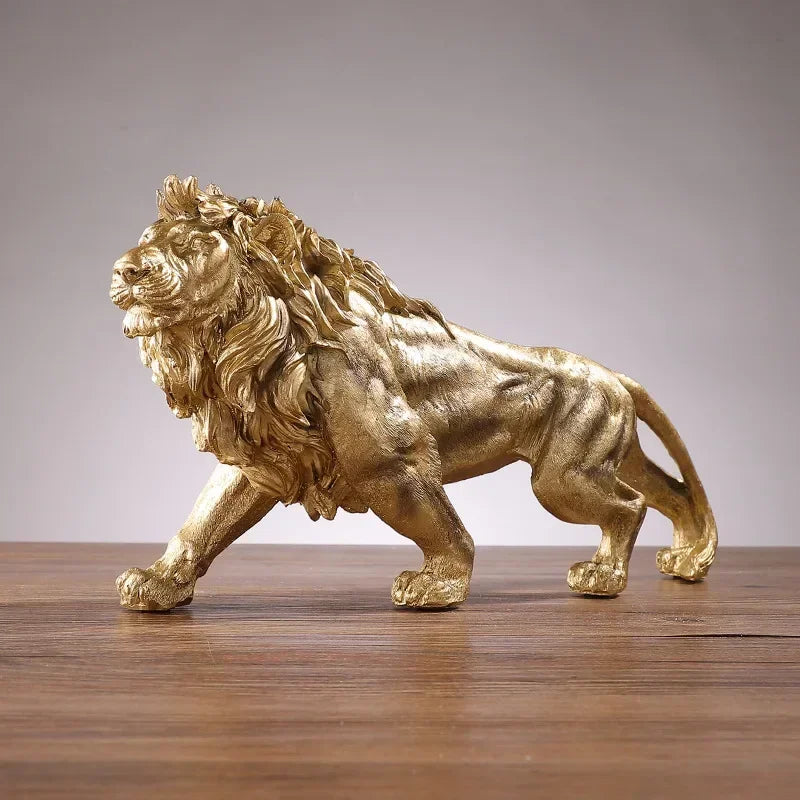 Ornamento de resina do rei leão dourado, casa, escritório, estátua de animal, acessórios de decoração, sala de estar, decoração de casa