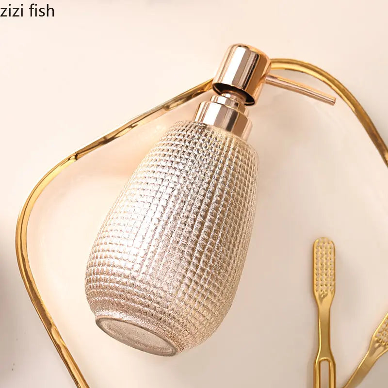 Rosa de ouro cerâmica loção garrafa bucal copo titular escova dentes casa acessórios do banheiro conjunto shampoo lavagem do corpo garrafa sabão prato
