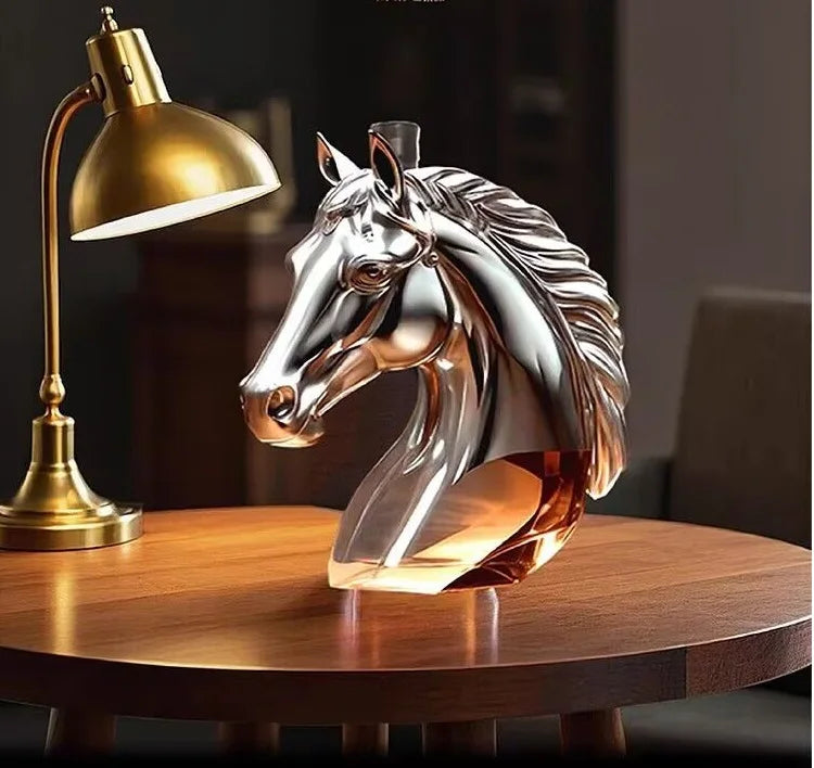 Garrafa de vinho da estátua da cabeça de cavalo, decoração do decantador para a barra casa garrafa de uísque 3d gravado copos de uísque tema estátua 350ml