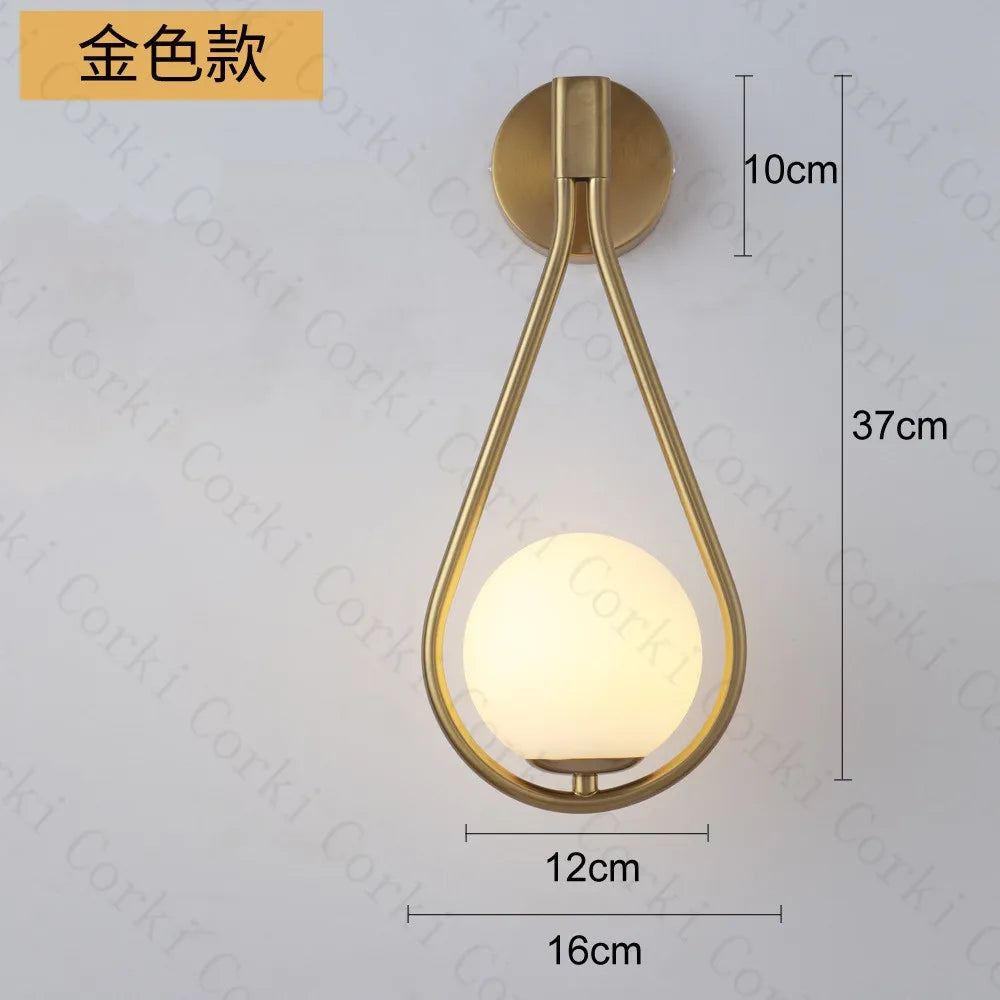 Nordic criativo luxo bola de vidro conduziu a lâmpada parede sala estar metal moderno e minimalista cabeceira luz parede quarto luminárias