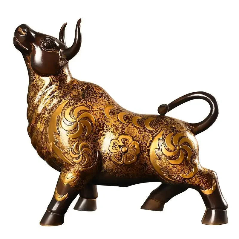 Feng Shui Ornamento de vaca animal de cobre de alta qualidade pintado decoração de mesa para escritório doméstico