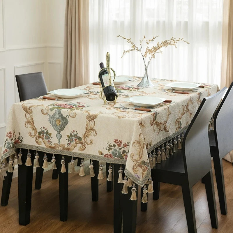 Toalha de mesa jacquard de luxo, banquete de casamento, festa, chenille, capa de móveis, casa, borlas, capas de mesa