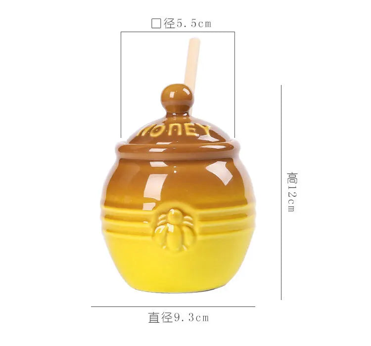 Frasco Cerâmico de Mel com Dipper e Tampa Elegante - Casa Ornato