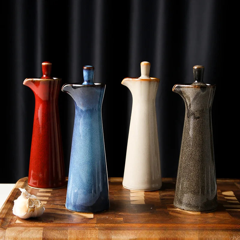 Garrafa de tempero de cerâmica pote de óleo garrafa de molho de soja pote de especiarias pote de vinagre caixa de tempero suprimentos de cozinha ferramentas de especiarias