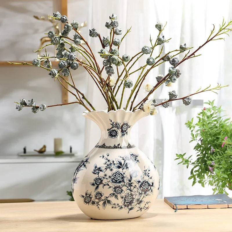 Vaso de Cerâmica Decorativo com Estampa Floral - Casa Ornato