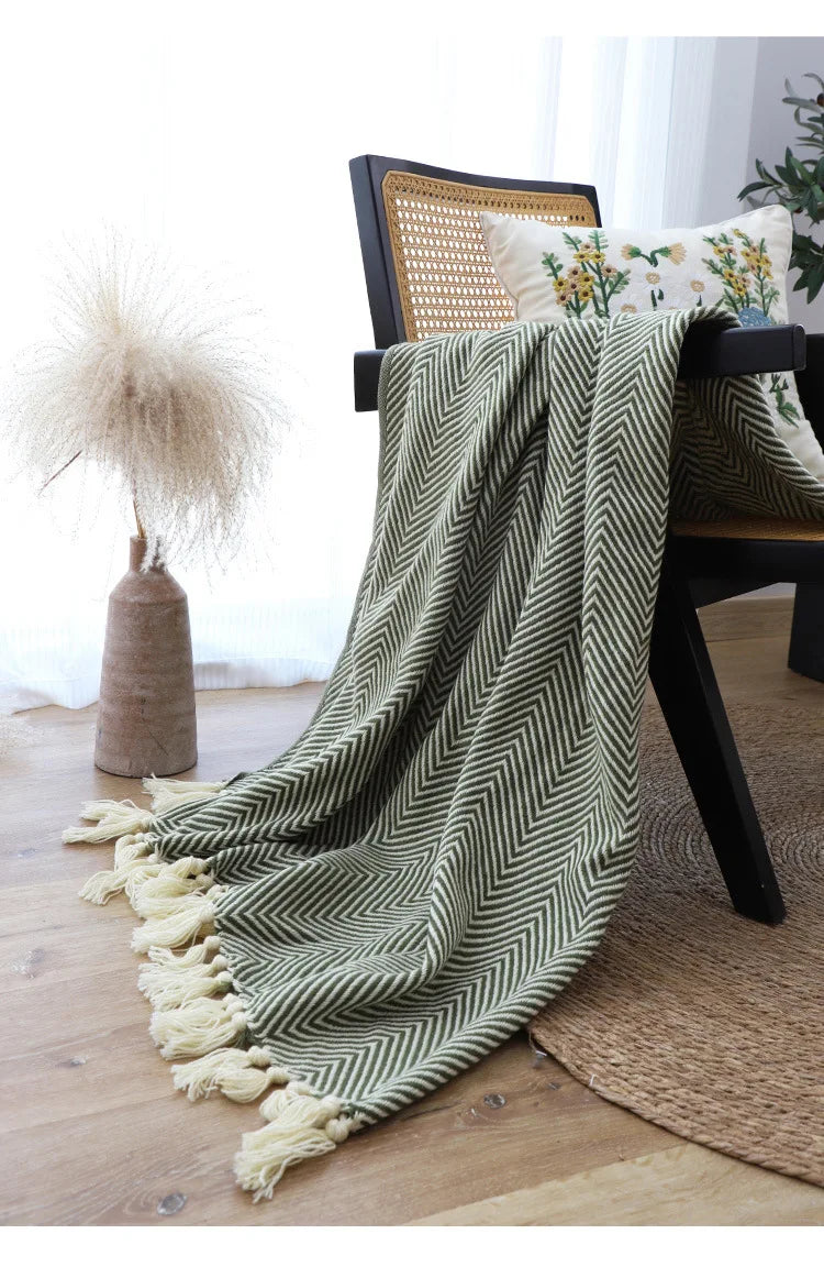 Cobertor Listrado Nórdico, Jacquard Geométrico, Cobertor De Malha, Colcha, Tapeçaria Xadrez, Decoração De Sofá, Drop Shipping