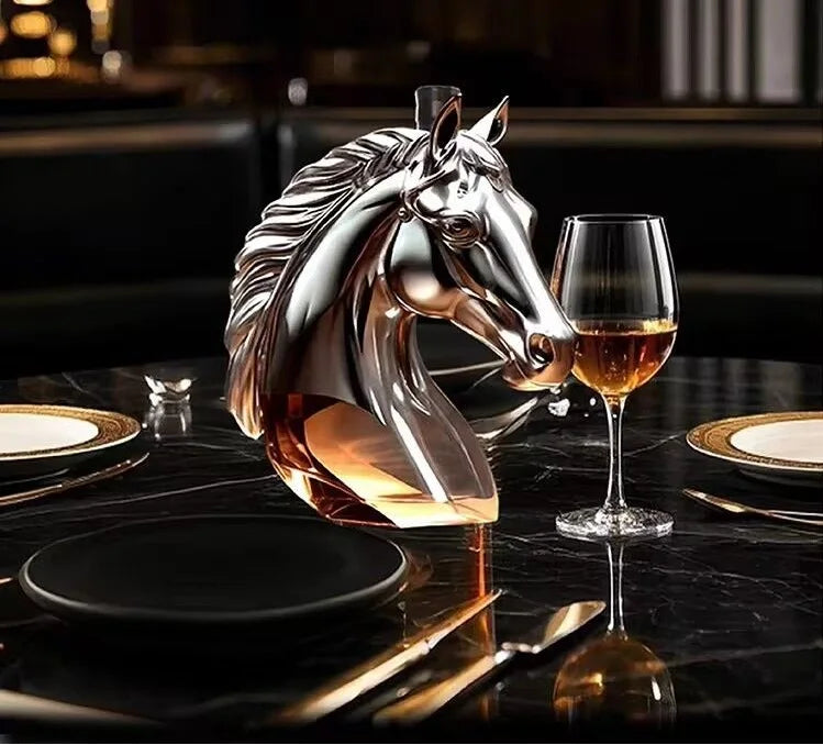 Garrafa de vinho da estátua da cabeça de cavalo, decoração do decantador para a barra casa garrafa de uísque 3d gravado copos de uísque tema estátua 350ml