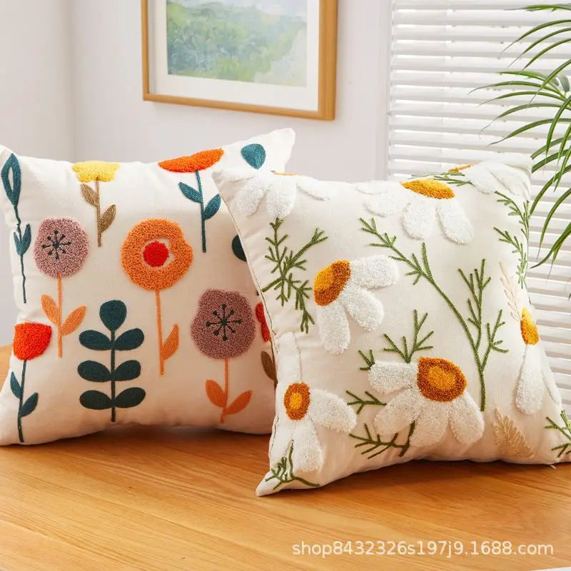 Lona floral bordado capa de almofada algodão 45x45 campo stely fronha ornamental para sala estar luxo decoração casa