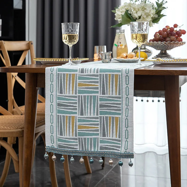 Nordic luxo jacquard corredor de mesa com borla poliéster capa de mesa corredor decoração para festival evento decoração para casa