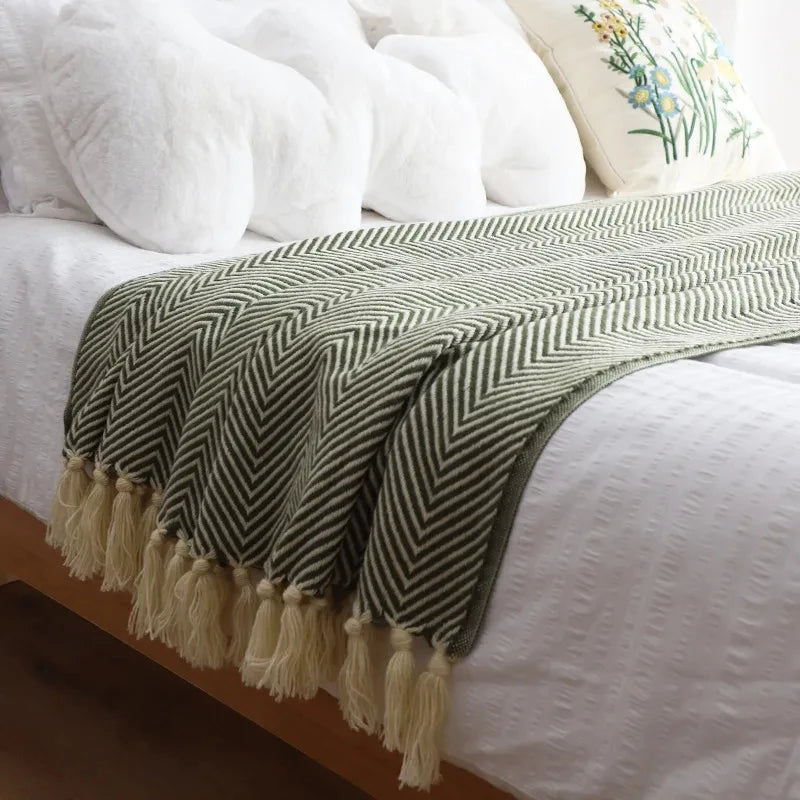 Cobertor Listrado Nórdico, Jacquard Geométrico, Cobertor De Malha, Colcha, Tapeçaria Xadrez, Decoração De Sofá, Drop Shipping