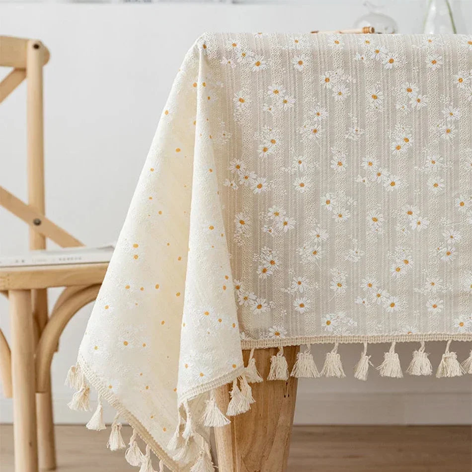 Novo estilo coreano pequena margarida algodão floral toalha de mesa, decoração de mesa de chá, capa de mesa retangular para cozinha casamento sala de jantar