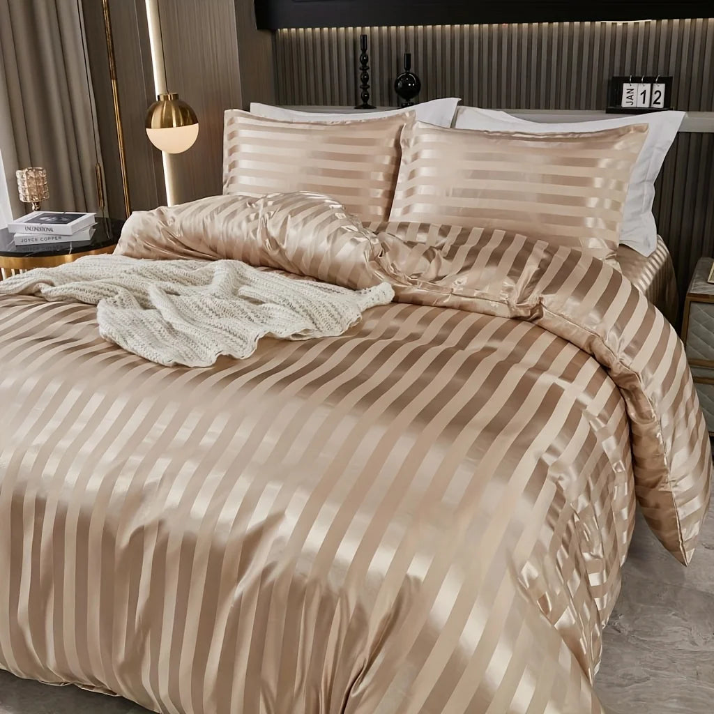 Maison Stripe – Coleção de Luxo em Cetim 3 Peças - Casa Ornato