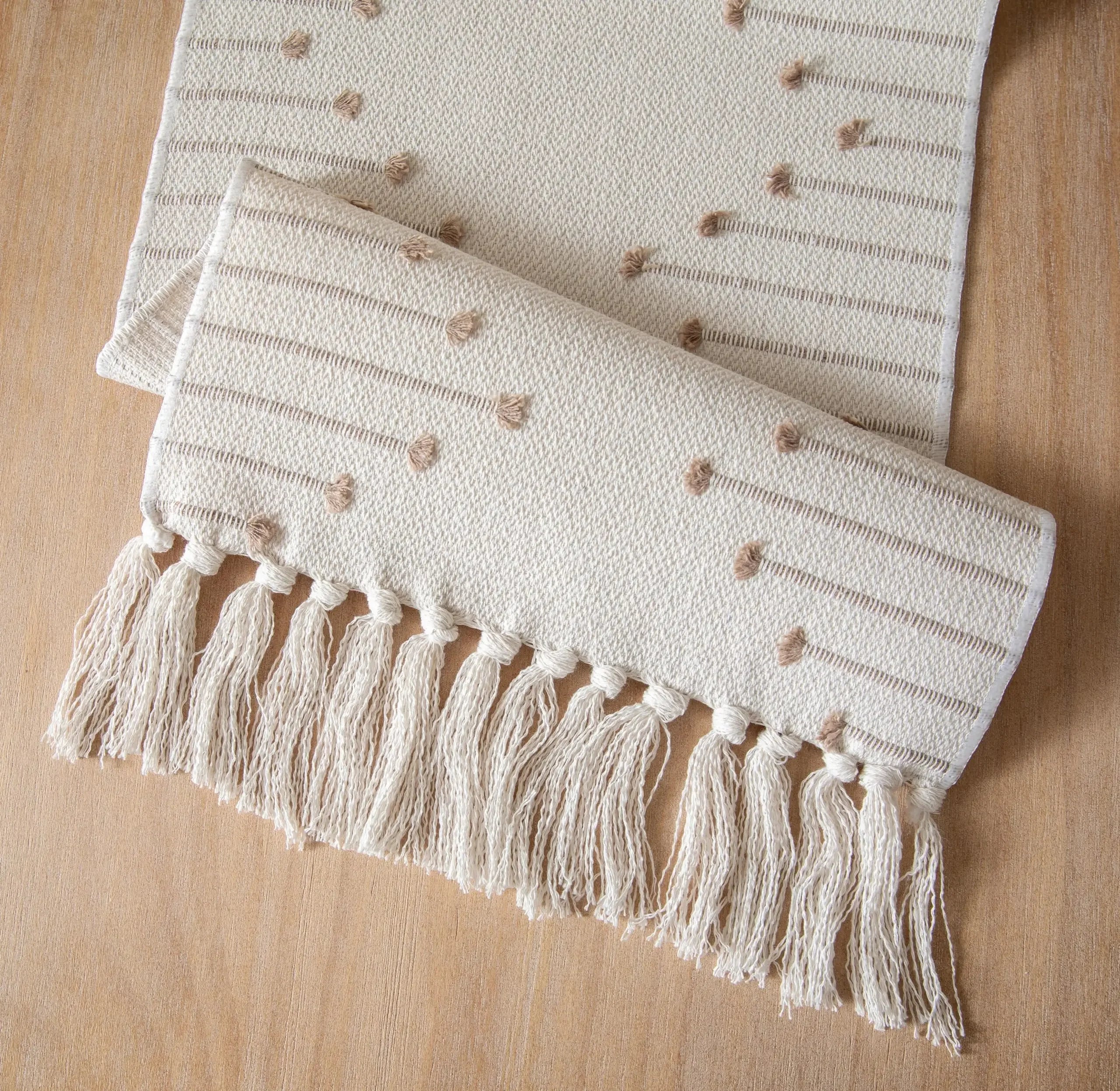 Corredor de mesa boho de algodão natural com borlas para decoração de mesa de jantar em casa, para decoração moderna de fazenda