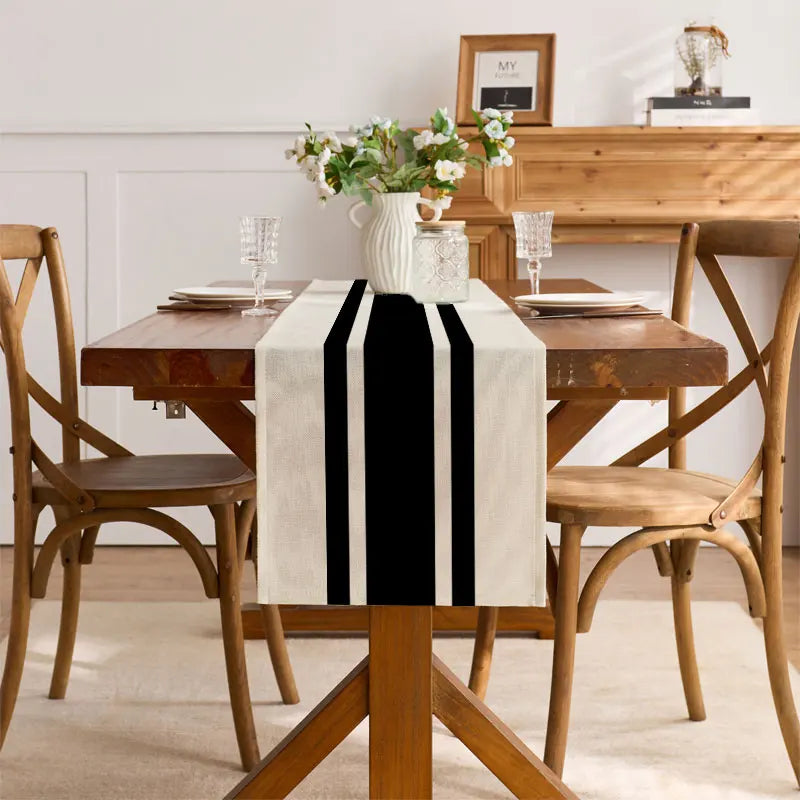 Farmhousebro de mesa com listras pretas e brancas, capa decorativa moderna para jantar, mesa de café, festa de feriado, casamento