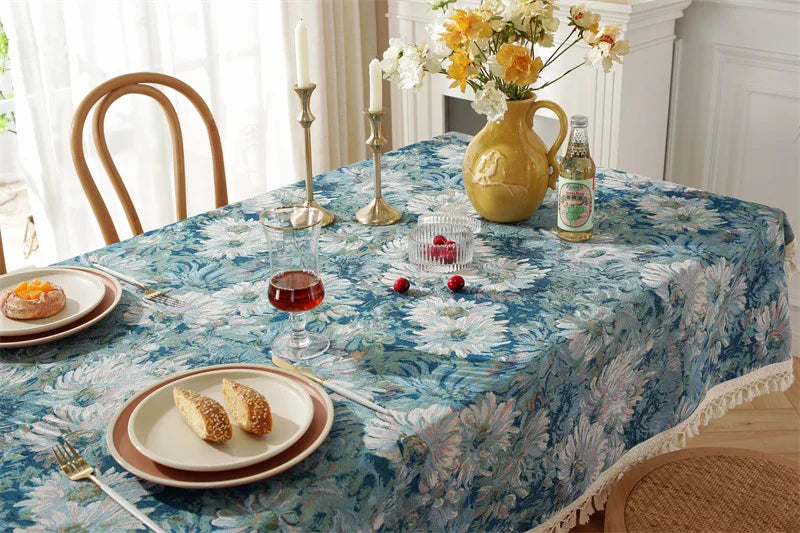 Jacquard pintura a óleo borlas toalha de mesa, retangular dustproof flor capa de mesa, para cozinha jantar mesa de café decoração