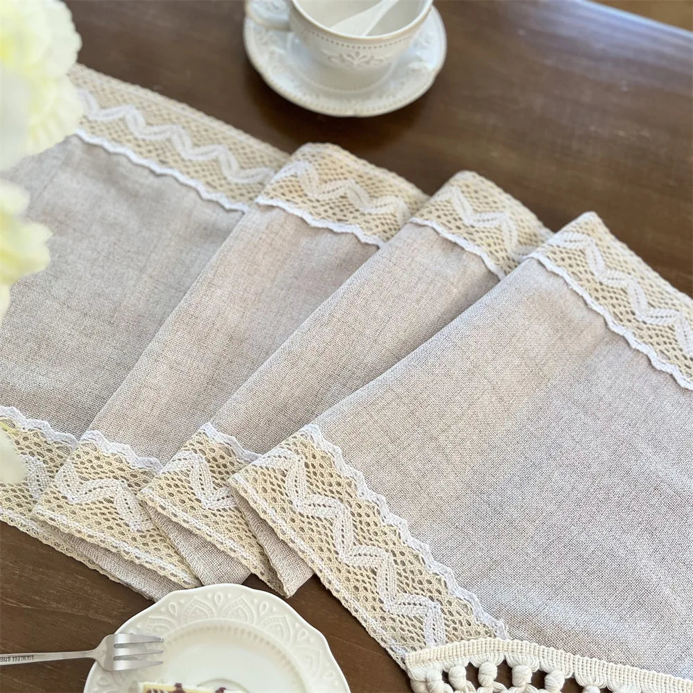 Corredor de mesa versátil, crochê, macrame, renda, borlas, bege, fazenda, pano de mesa para sala de jantar, casamento, decoração de mesa artesanal