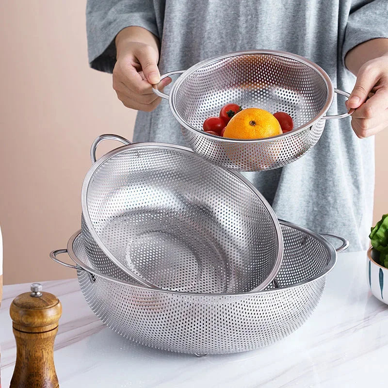 Cesta de Aço Inoxidável com Alça para Cozinha - PAGUE 1 LEVE 3