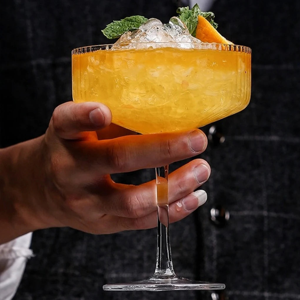 2 pçs vintage com nervuras cocktail vidro martini alta xícara plana transparente sorvete sobremesa margarita vidro