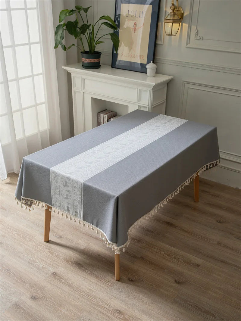 Toalha de mesa de algodão linho listra borla resistente a manchas à prova de poeira capa de mesa rústica para cozinha jantar mesa decoração de natal